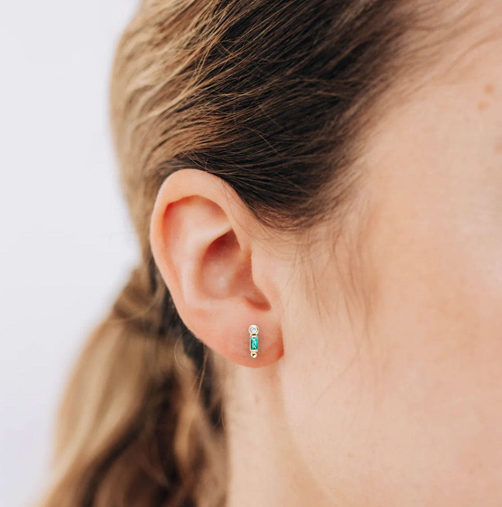 Anzie Earrings Cleo Emerald 14K Dimond Stud