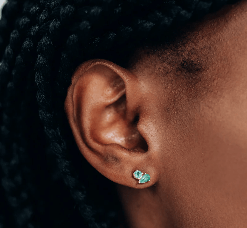 Anzie Earrings Double Emerald 14k Studs