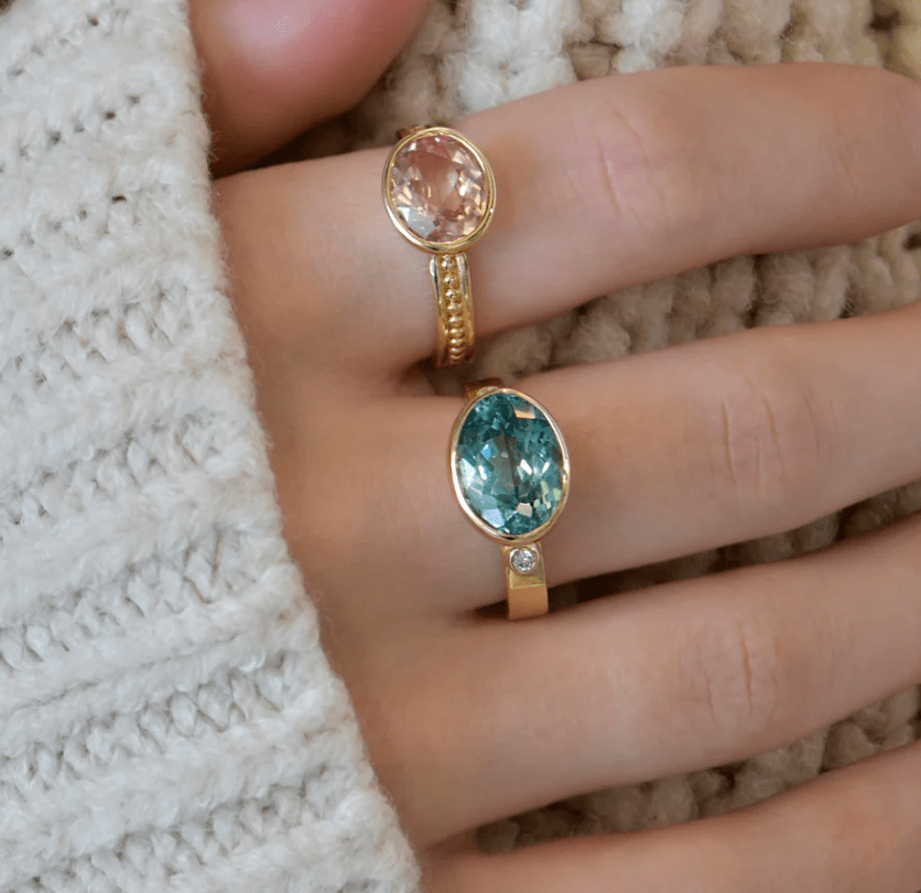 Anzie Rings Blue/Green Sapphire Oval 14K Ring
