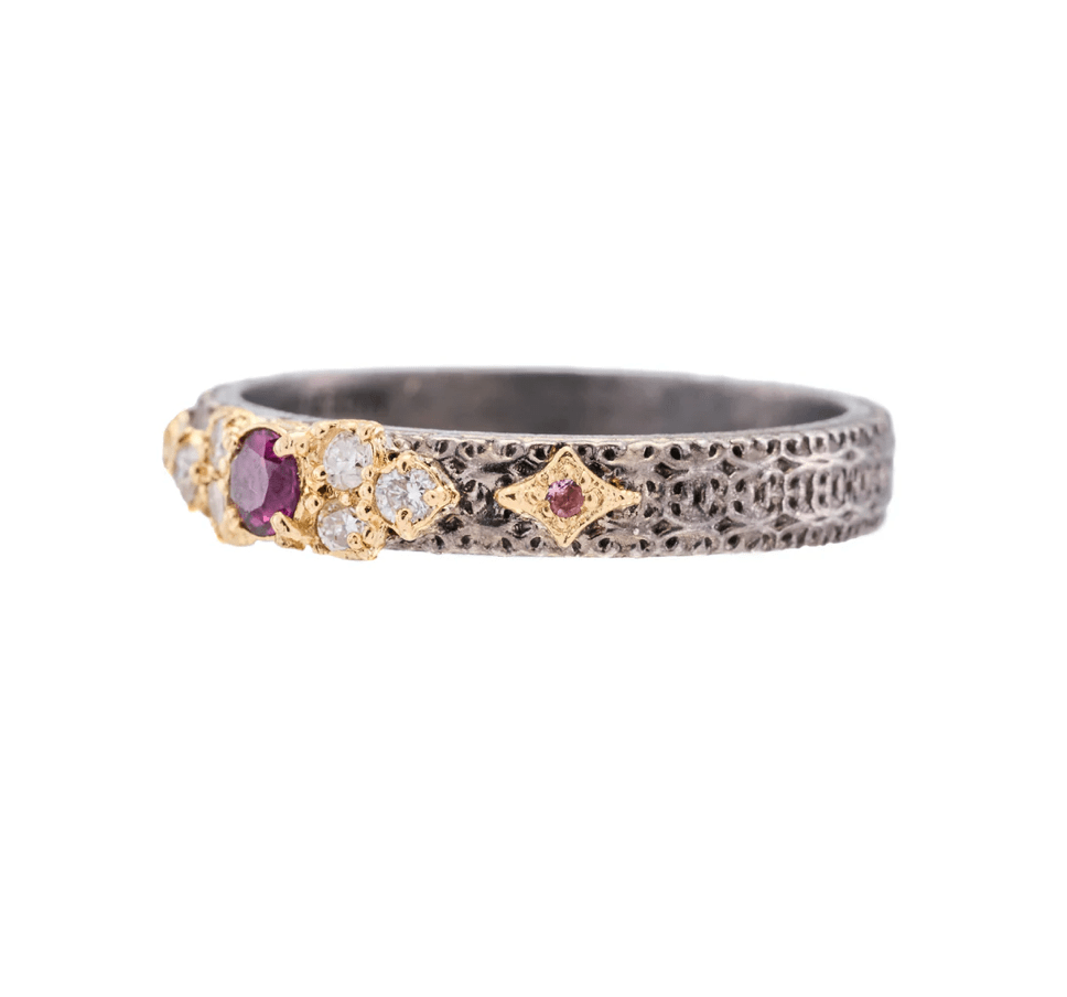 Armenta Rings Rhodolite & Diamond  18k & Sterling Band