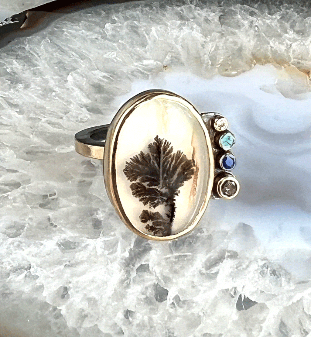 Karin Lee Rings Agate, Aquamarine, Sapphire, & Diamond14K Ring