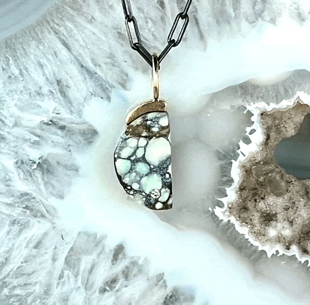 Karin Luvaas Necklaces Varascite and Diamond Gold Moon Pendant