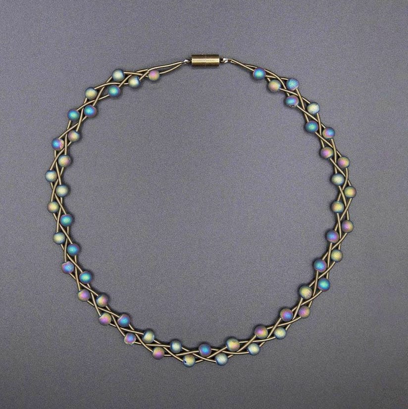 Sea Lily Necklaces Bronze Braided Piano Wire Necklace w. Iridescent Beads