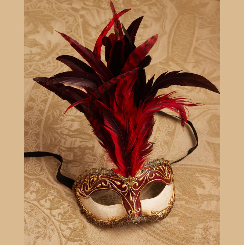 Venetian Masks Venetian Masks Galletto Red Tiger Feathers Mask