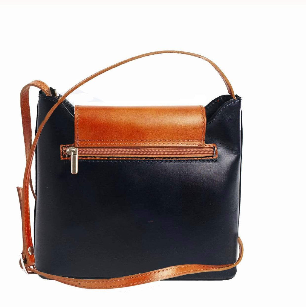 Italian Leather Leather Goods Cascino Black & Tan Cross Body