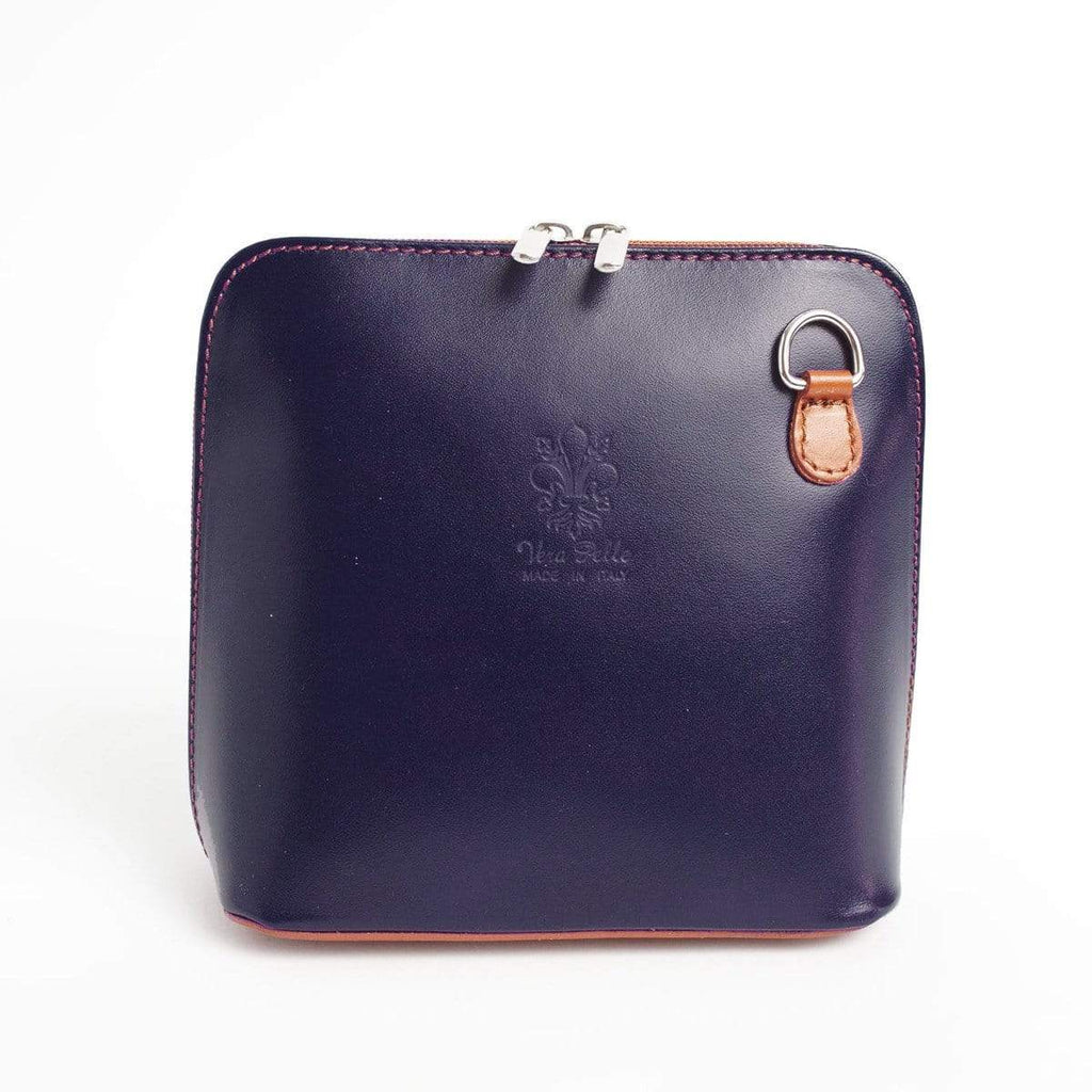 Italian Leather Leather Goods Celia Navy/Tan Cross Body