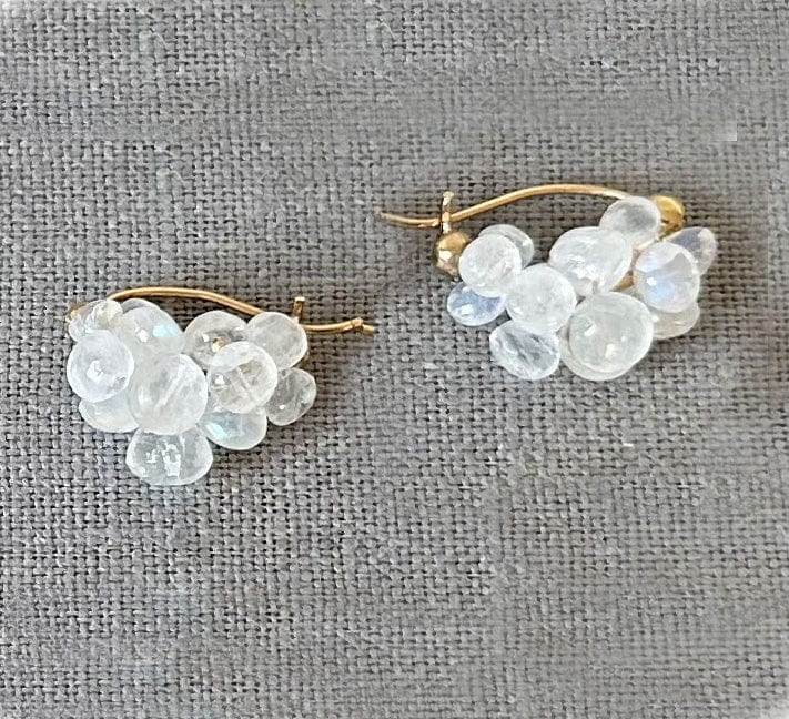 Rachel Atherly Earrings Rainbow Moonstone 14K Cloud Huggies