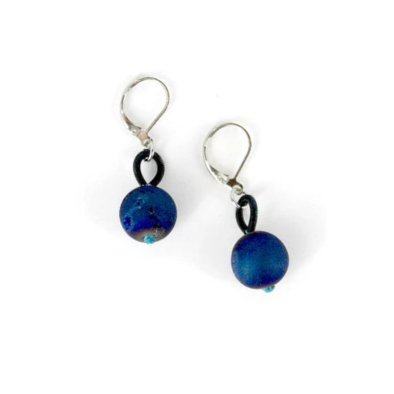 Blue Geode Earring Black Coil