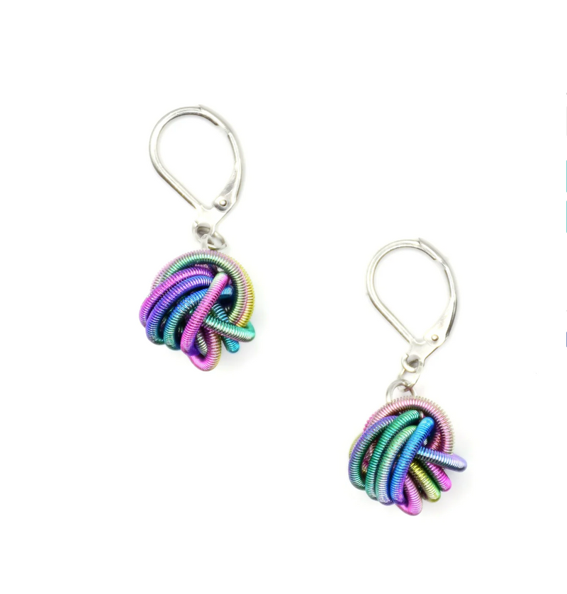 Rainbow Piano Wire Knot Earrings