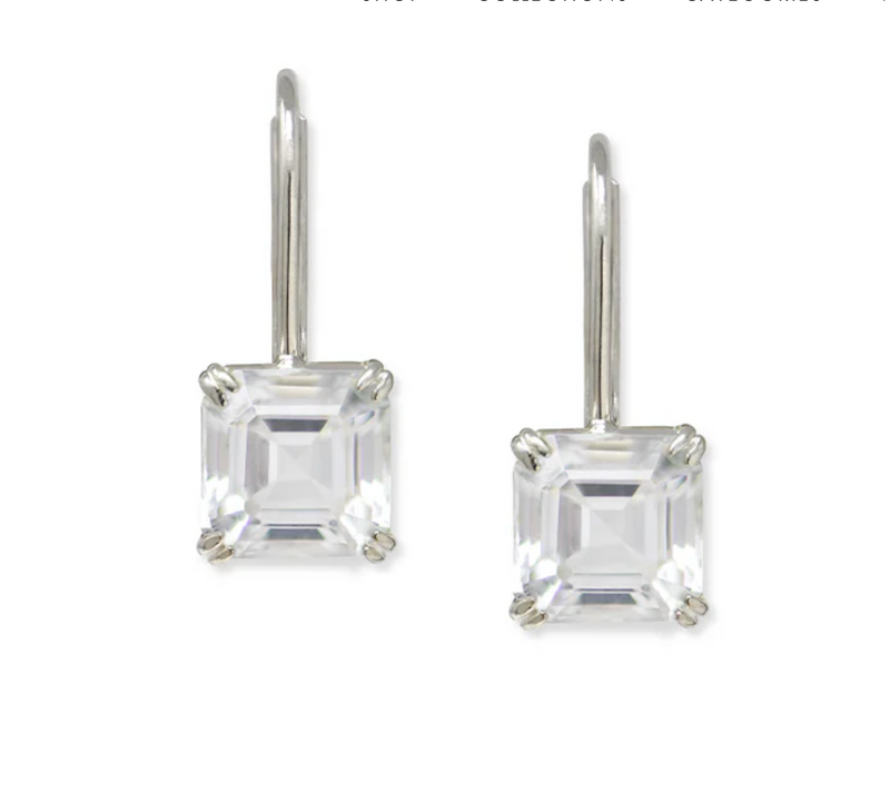 Checkerboard White Topaz Sterling Earrings