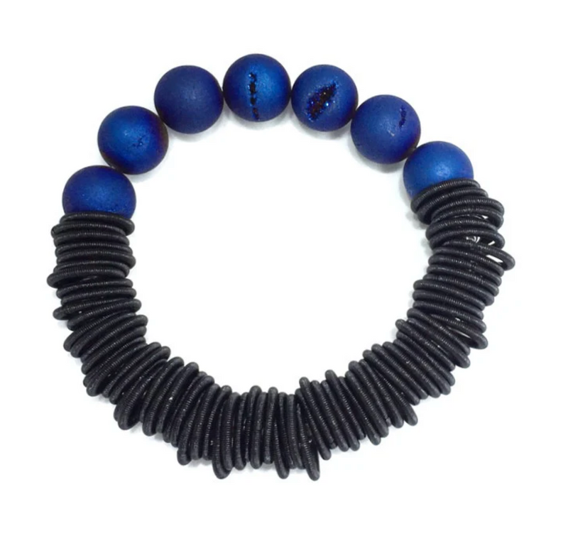 Black Spring Blue Stones Bracelet