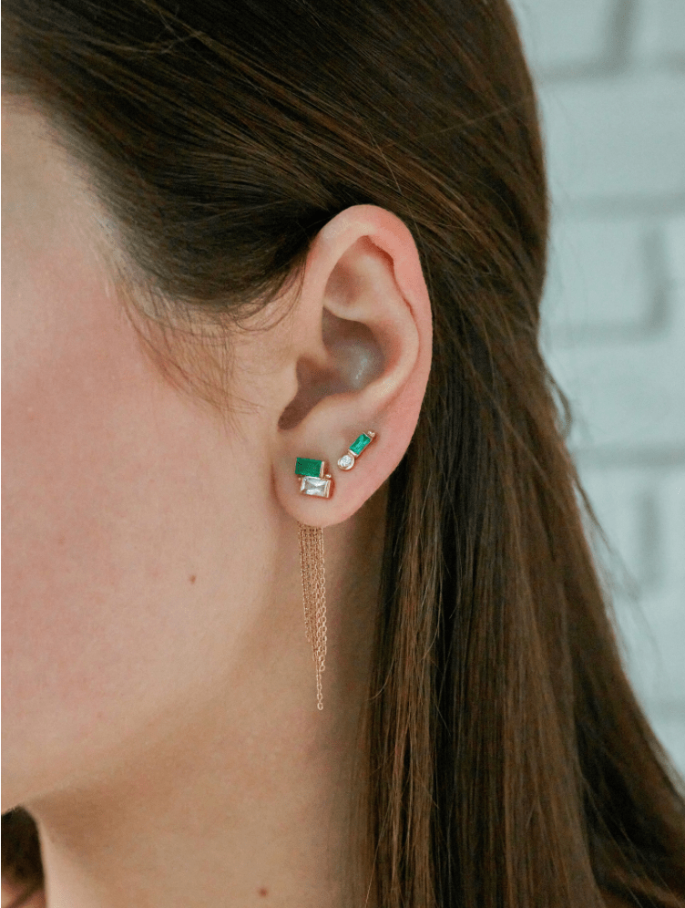 Anzie Earrings Cleo Emerald 14K Dimond Stud