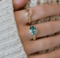 Anzie Rings Blue/Green Sapphire Oval 14K Ring