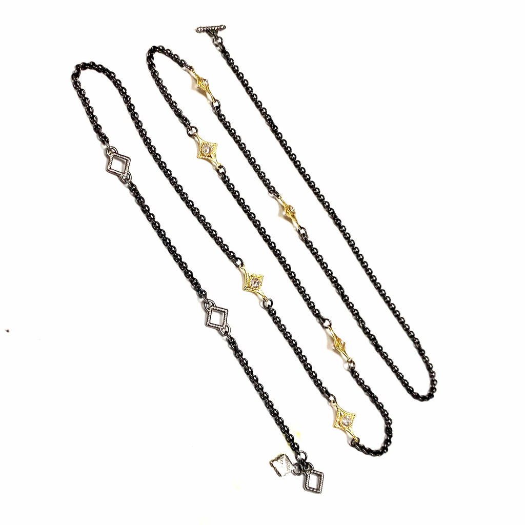 Armenta Necklaces White Sapphire 18K SS Necklace 24"-28"