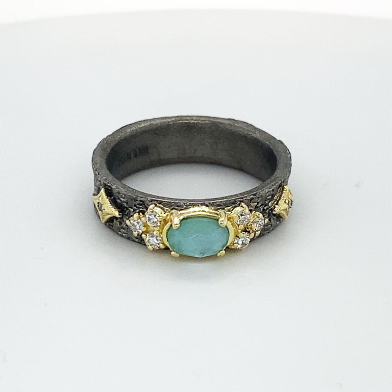 Armenta Rings 18K SS Diamond Emerald Ring