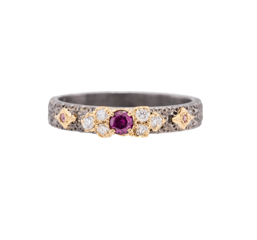 Armenta Rings Rhodolite & Diamond  18k & Sterling Band