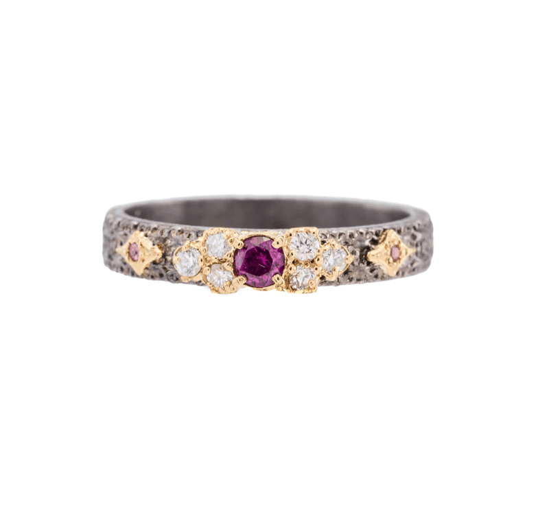 Armenta Rings Rhodolite & Diamond  18k & Sterling Band