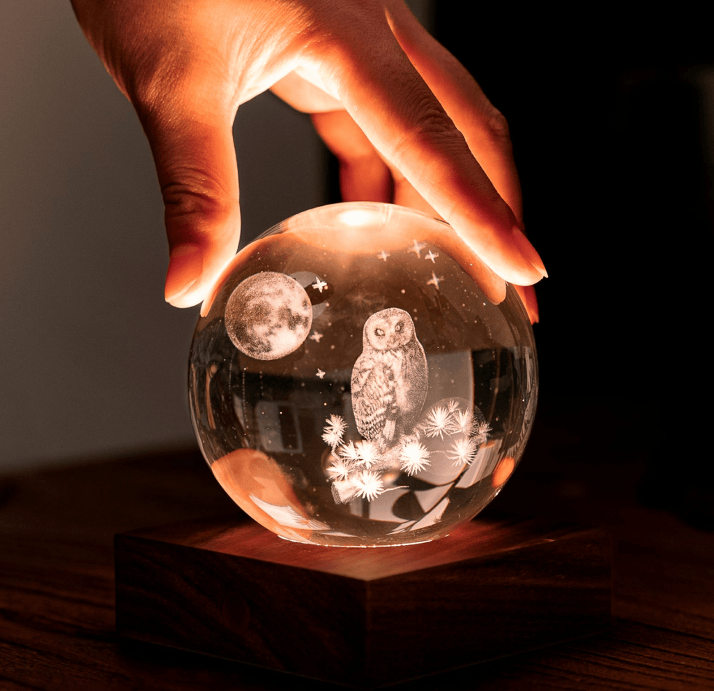 Gingko Gifts Owl Moon 3D Crystal Light