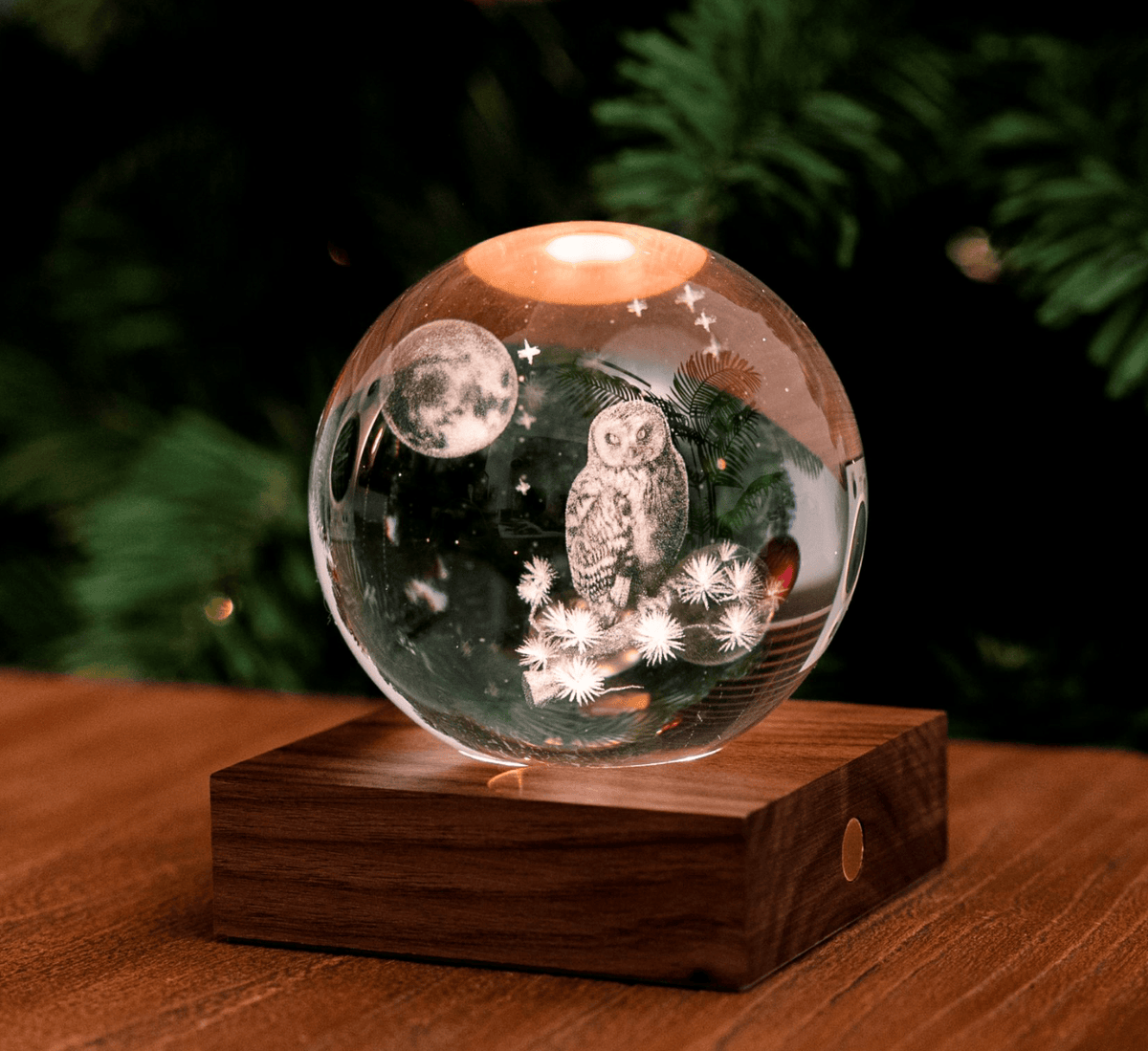 Gingko Gifts Owl Moon 3D Crystal Light