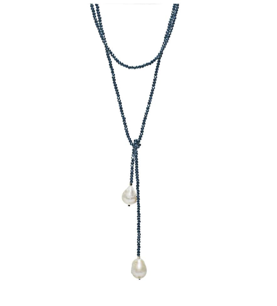 In2Design Necklaces Petra Navy Crystal & Pearl Lariat Necklace