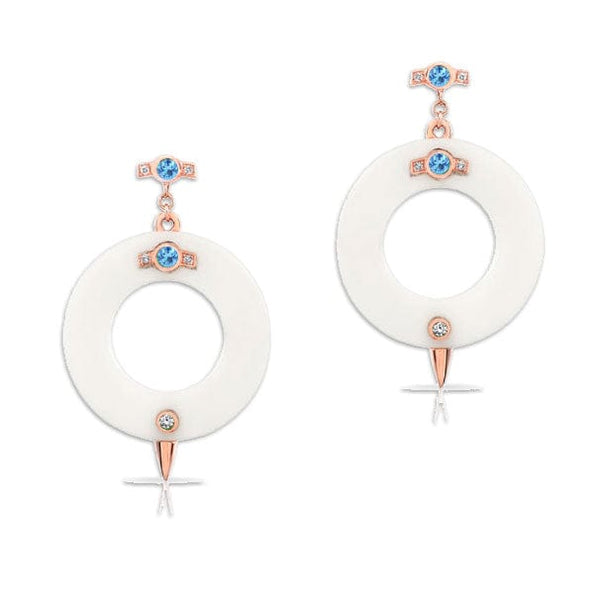 Irthly Earrings .05ct Diamond Aqua Palm Ivory 14k Earrings