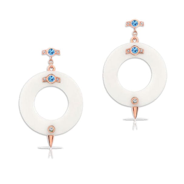 Irthly Earrings .05ct Diamond Aqua Palm Ivory 14k Earrings