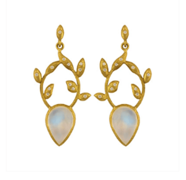 Laurie Kaiser Earrings 18K Moonstone Diamond Vines Earrings