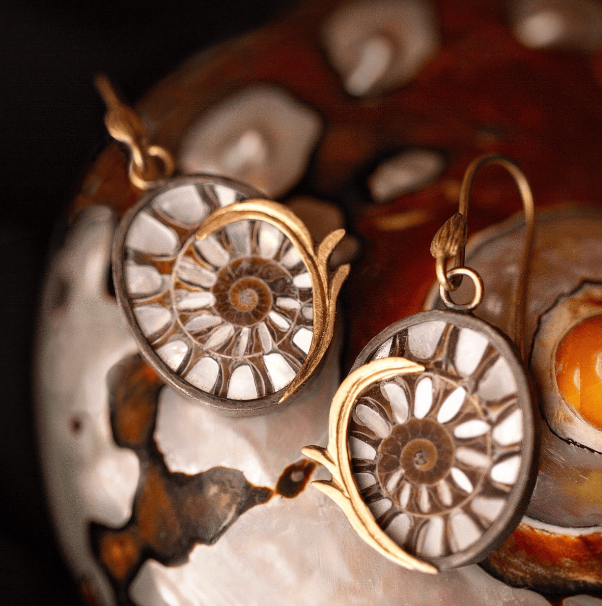 Laurie Kaiser Earrings Mother of Pearl Nautilus 18k/SS Earrings