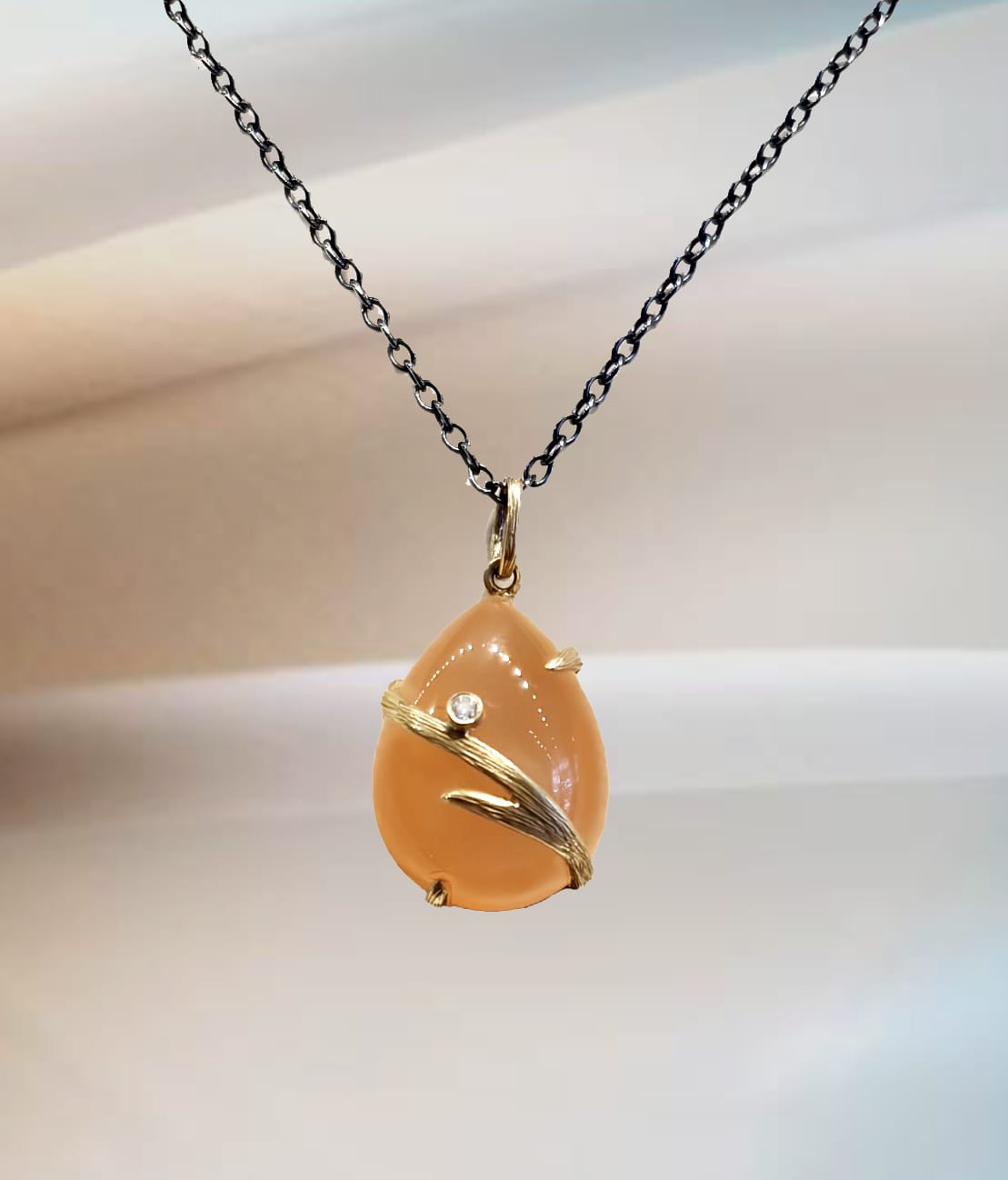 Laurie Kaiser Necklaces Peach Moonstone 18k/SS Vine Necklace