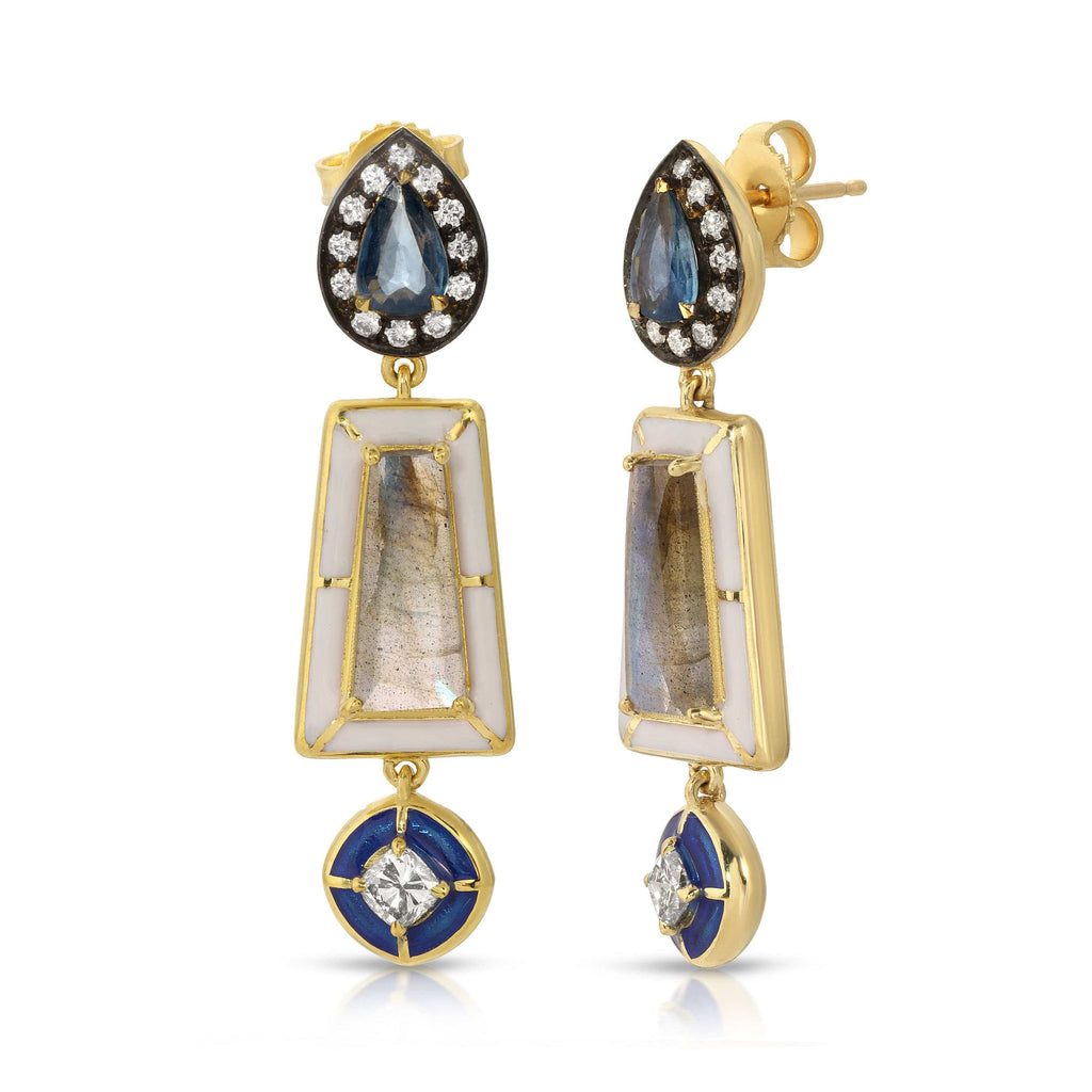 Lord Earrings Labradorite, Sapphire, Diamond & Enamel 18K Earrings