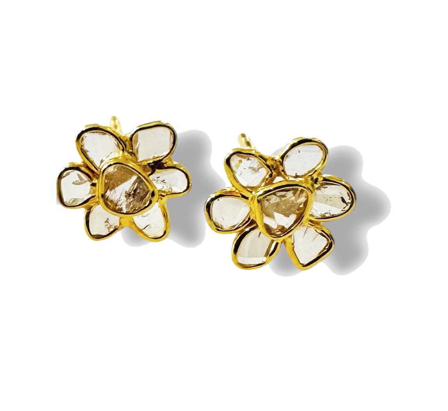 Mara Labell Earrings .7ct Diamond Slice Flower Baby Studs