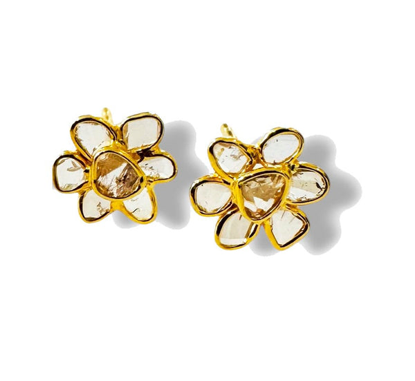 Mara Labell Earrings .7ct Diamond Slice Flower Baby Studs