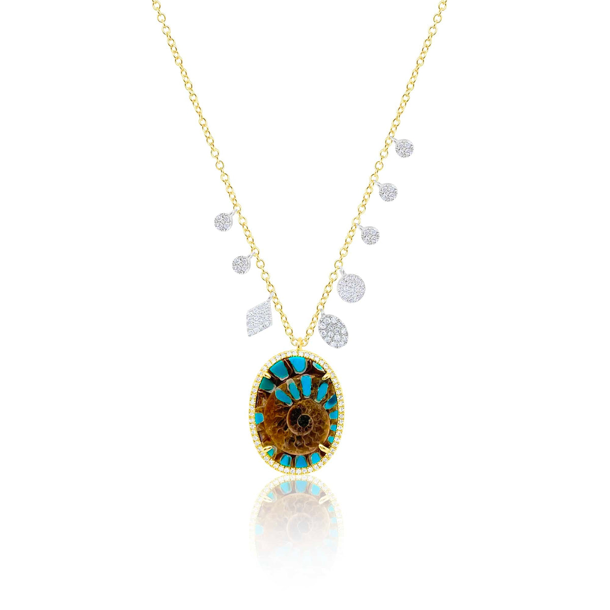 Meira T Necklaces .27ct Dia. 7.51ct Fossil/Turquoise 14k Necklace