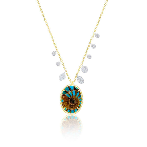 Meira T Necklaces .27ct Dia. 7.51ct Fossil/Turquoise 14k Necklace