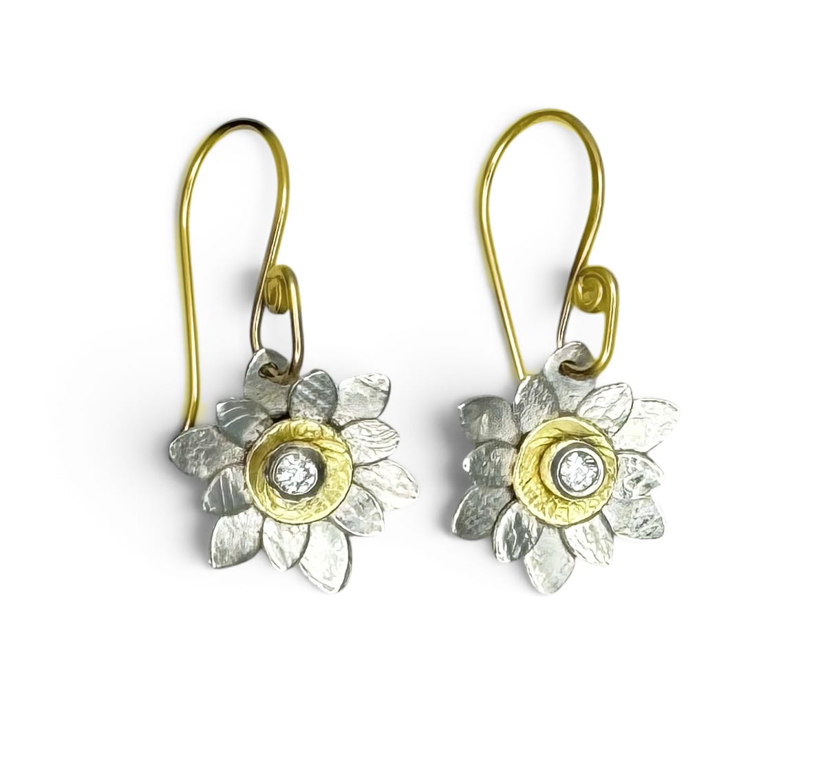 Phineas Rose Earrings Gold & Silver  Moissanite Flower Earrings