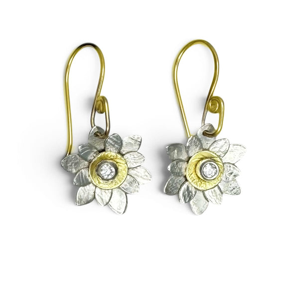 Phineas Rose Earrings Gold & Silver  Moissanite Flower Earrings
