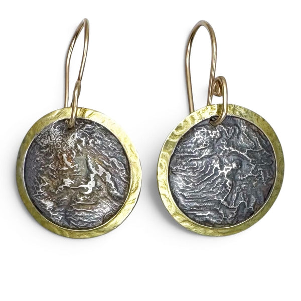 Phineas Rose Earrings Reticulated Silver and Gold Drop Earrings