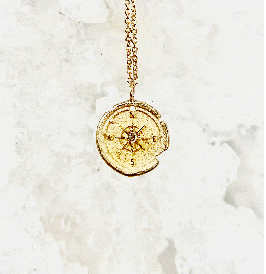 Robin Haley Necklaces Small Compass 14K & Diamond Pendant