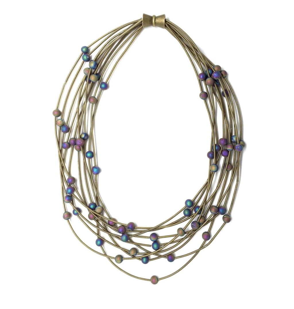 Sea Lily Bracelets Bronze Necklace w. Iridescent Beads