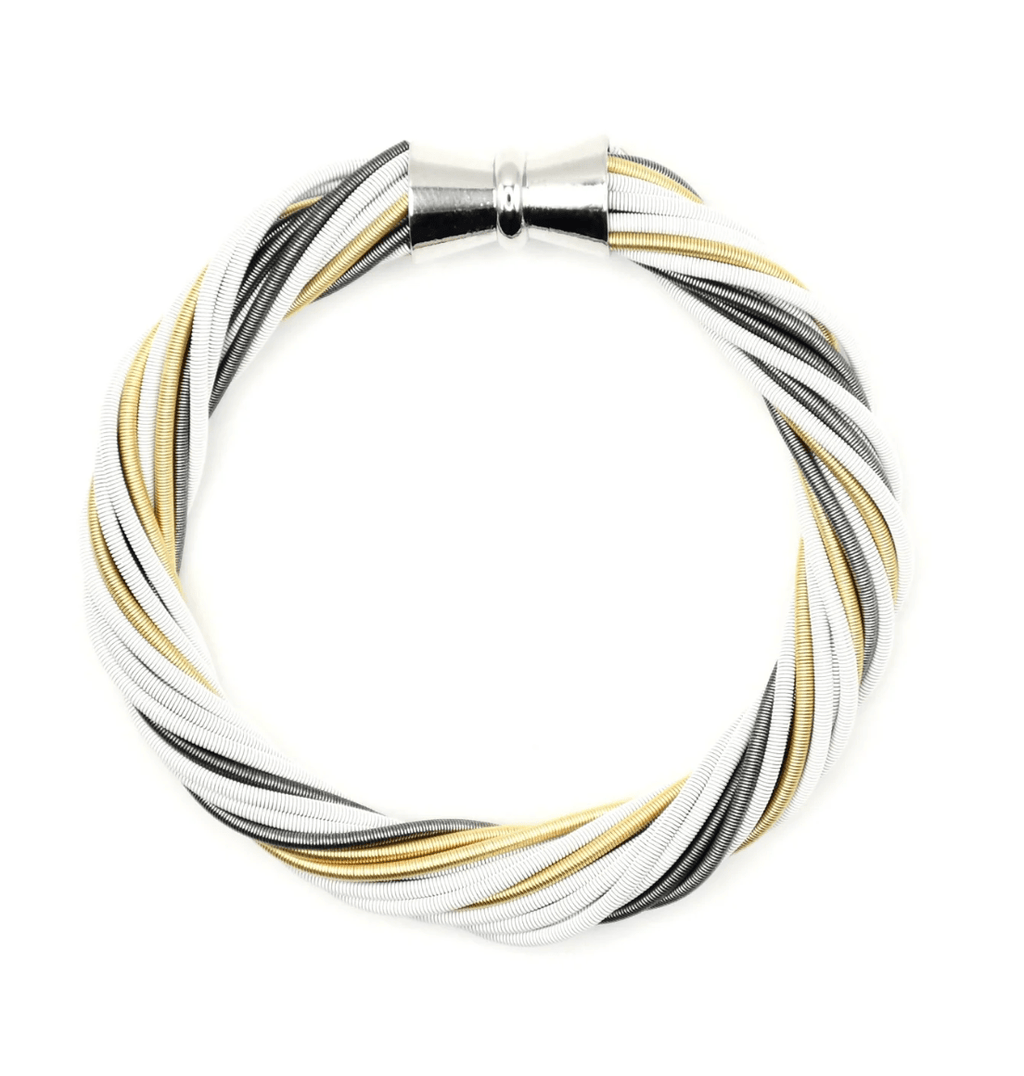 Sea Lily Bracelets Piano Wire White, Slate & Gold Twist Bracelet