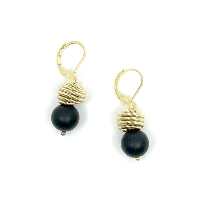 Sea Lily Earrings Black Geode Gold Piano Wire Earring