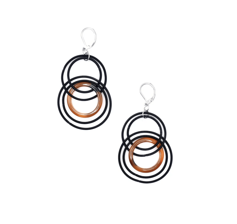 Sea Lily Earrings Black Wire & Tortoise Resin Earrings