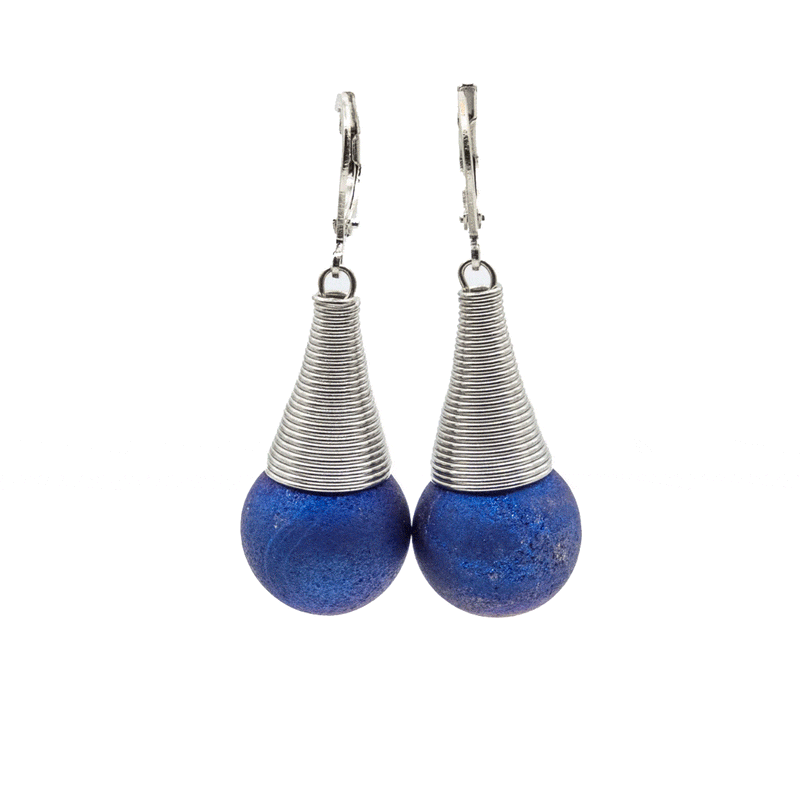 Sea Lily Earrings Blue Geode Coil Earring