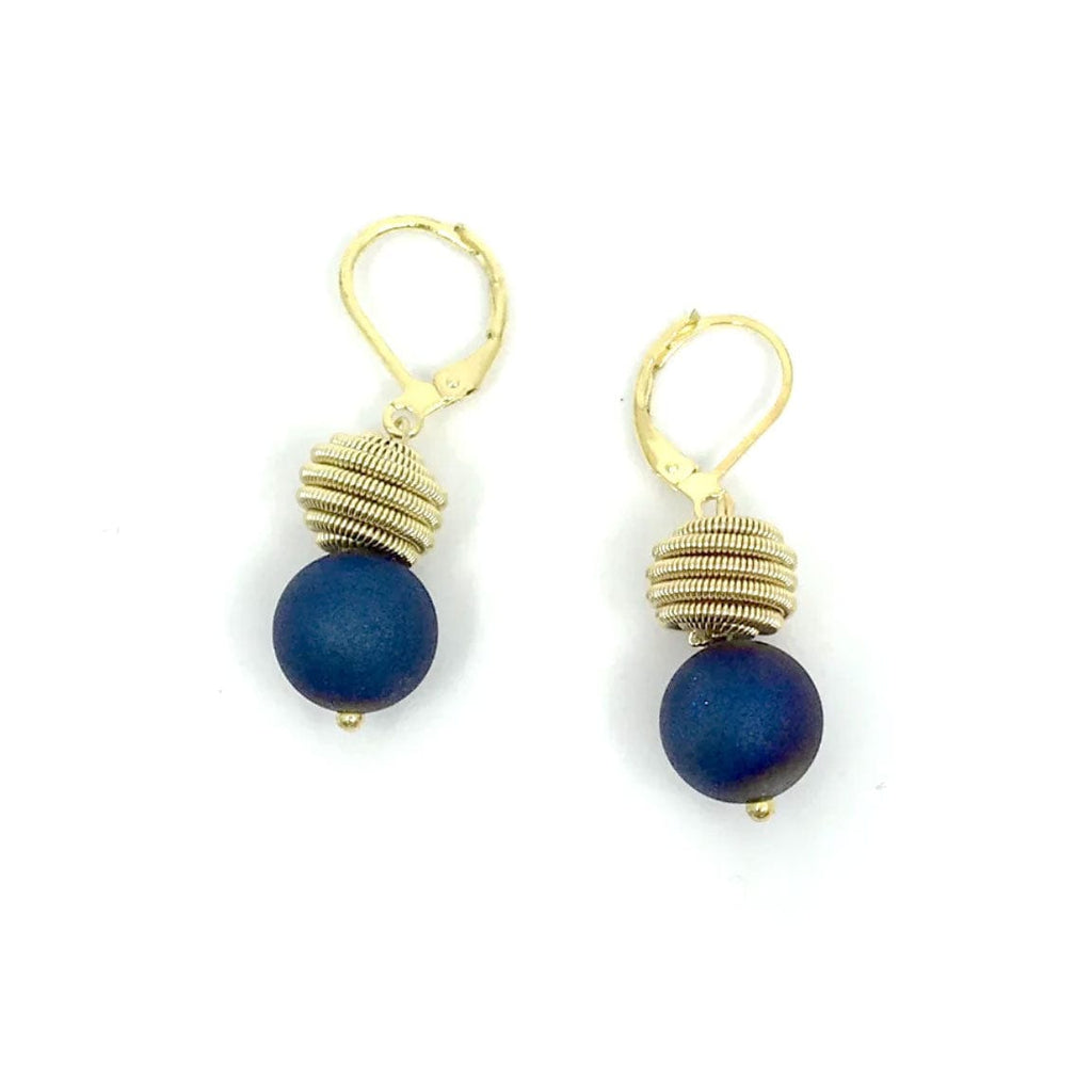 Sea Lily Earrings Blue Geode Gold Piano Wire Earring