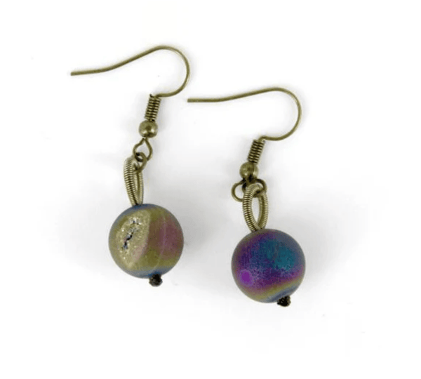 Sea Lily Earrings Bronze Iridescent Geode Earring