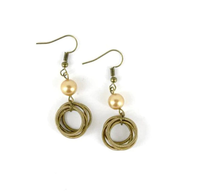 Sea Lily Earrings Bronze Pearl Piano Wire Earrings