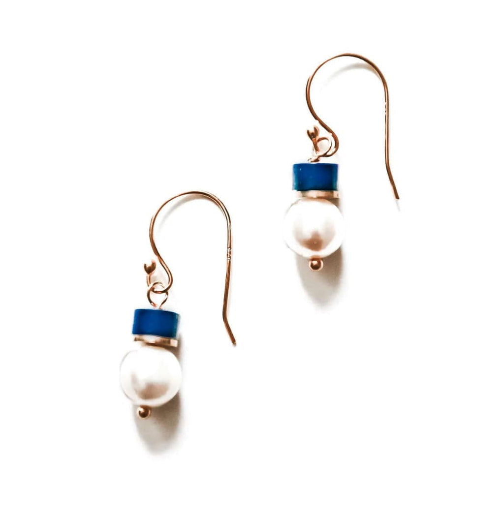Sea Lily Earrings Deep BlueStone  & Pearl Earring