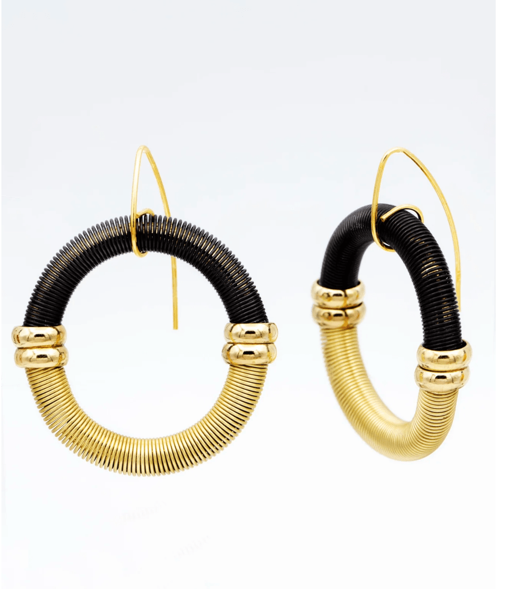 Sea Lily Earrings Gold Black Circle Piano Wire Earring