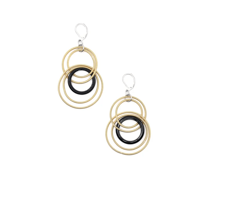 Sea Lily Earrings Gold Wire & Black Resin Earrings