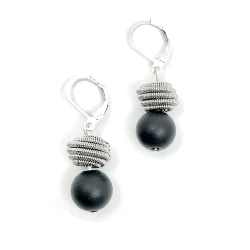 Sea Lily Earrings Matte Onyx Coil Wire Earring